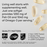 Sports Research Triple Strength Omega 3 Fish Oil Supplement - EPA & DHA Fatty Acids from Wild Alaskan Pollock - Heart, Brain & Immune Support for Adults, Men & Women - 1250 mg Capsules (30 ct)