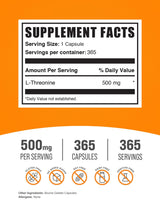 BulkSupplements.com L-Threonine Capsules - L-Threonine Supplement, Threonine 500mg - Amino Acid Supplement, Gluten Free, 1 Capsule per Serving, 365 Capsules (Pack of 1)