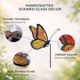Nuvos AEON Monarch Butterfly Stained Glass Plant Pot Suncatcher - Handmade Real Glass Flower Pot Ornament for Planters - Indoor Outdoor Garden Décor - Gift for Women, Mom & Butterfly Lovers