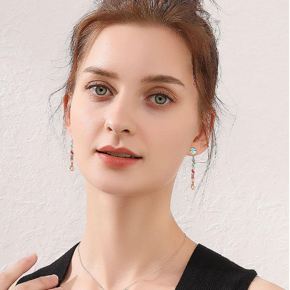 YEPZOKO Long Crystal Dangle Earrings for Women Wedding Bridal Colorful Rhinestone Cubic Zirconia Drop Earrings for women Mom Wife (Multicolor-light)