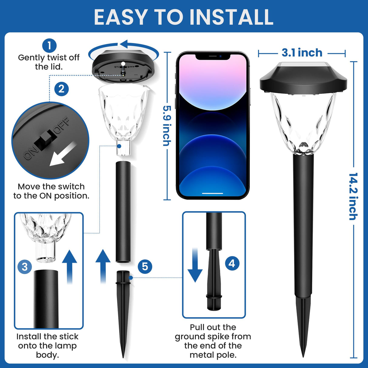GIGALUMI Solar Pathway Lights, 8 Pack Outdoor Waterproof