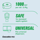 Cascades PRO Select Jumbo Roll Premium Bath Tissue 2-Ply - Suitable for universal dispensers -Toilet Paper is Septic Tank Safe, Certified, Recycled - 1000' length/Roll, 12 Rolls/Box - B140 - White