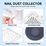 CHRISTINE SHELLY Nail Dust Collector, Powerful Vacuum Fan Vent Dust Collector Extractor Dust Suction Machine for Acrylic Nails Polishing, Nail Salon, White