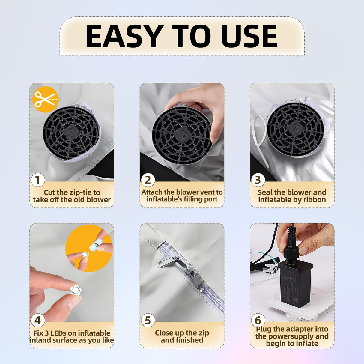 Inflatable Fan Replacement, 3100RPM Air Blower 12V 1A Blow up Fan for Halloween Christmas Inflatables with 3-LED Light Strings for Thanksgiving Indoor Outdoor Holiday Inflatables Decor