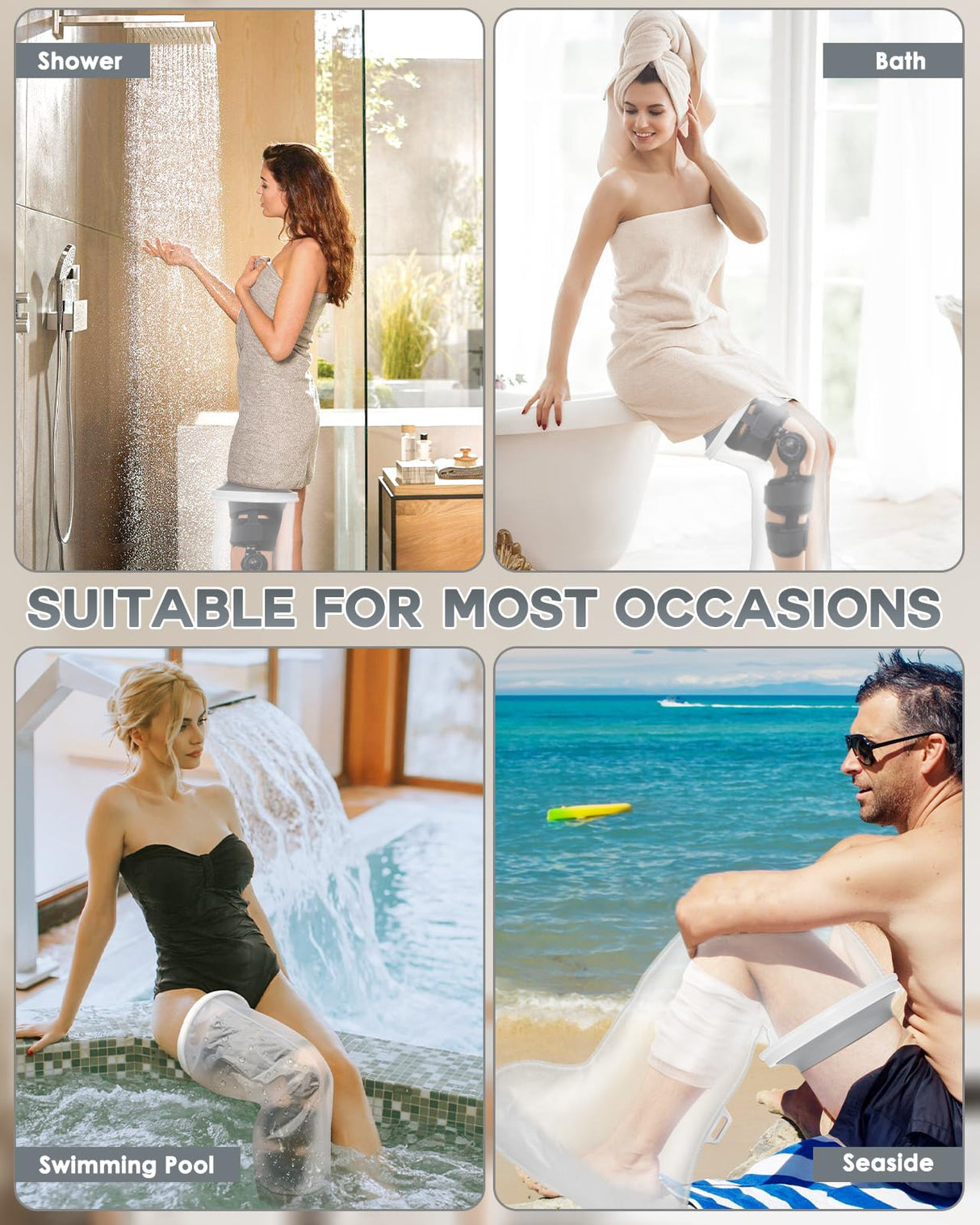 Waterproof Extra Wide Full Leg Cast Cover for Shower after Knee Surgery with Upgrade Non-Slip Bottom, Watertight Leg Cast Protector for Knee Immobilizer/Brace, Bandage Wounds, Walking Boots, Reusable