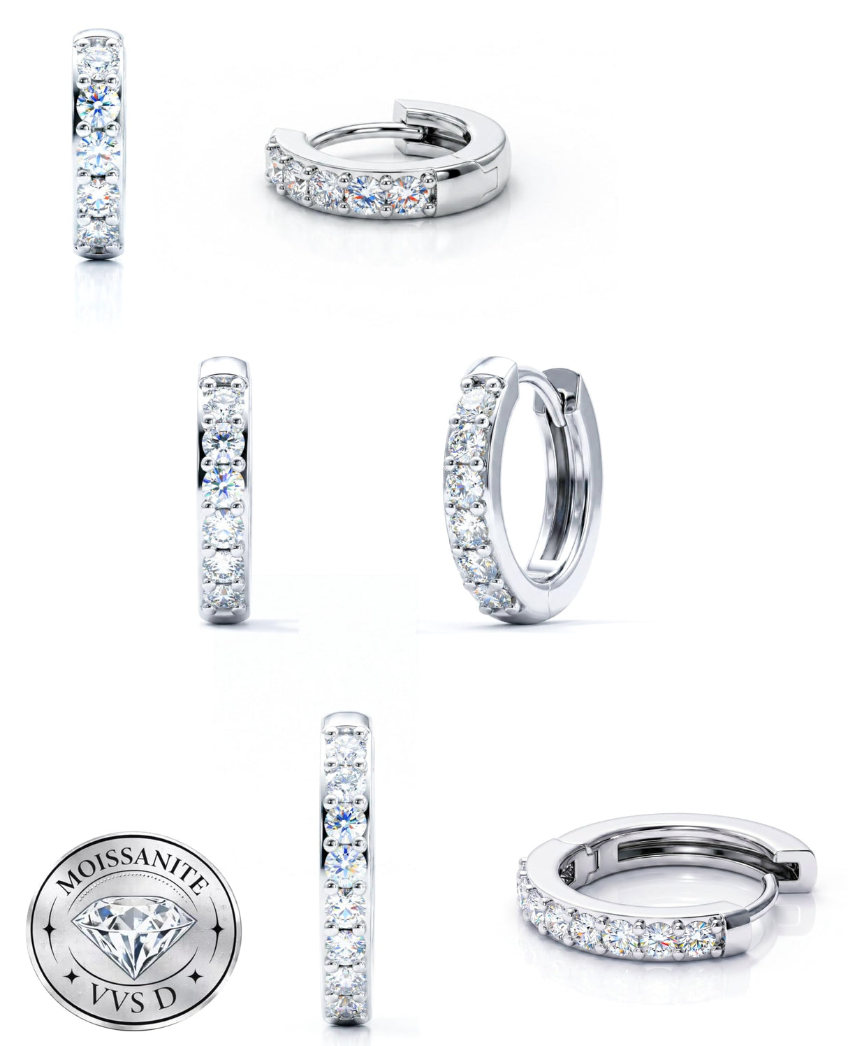 Moissanite Hoop Earrings for Women with Sterling Silver Post, VVS1. D Color
