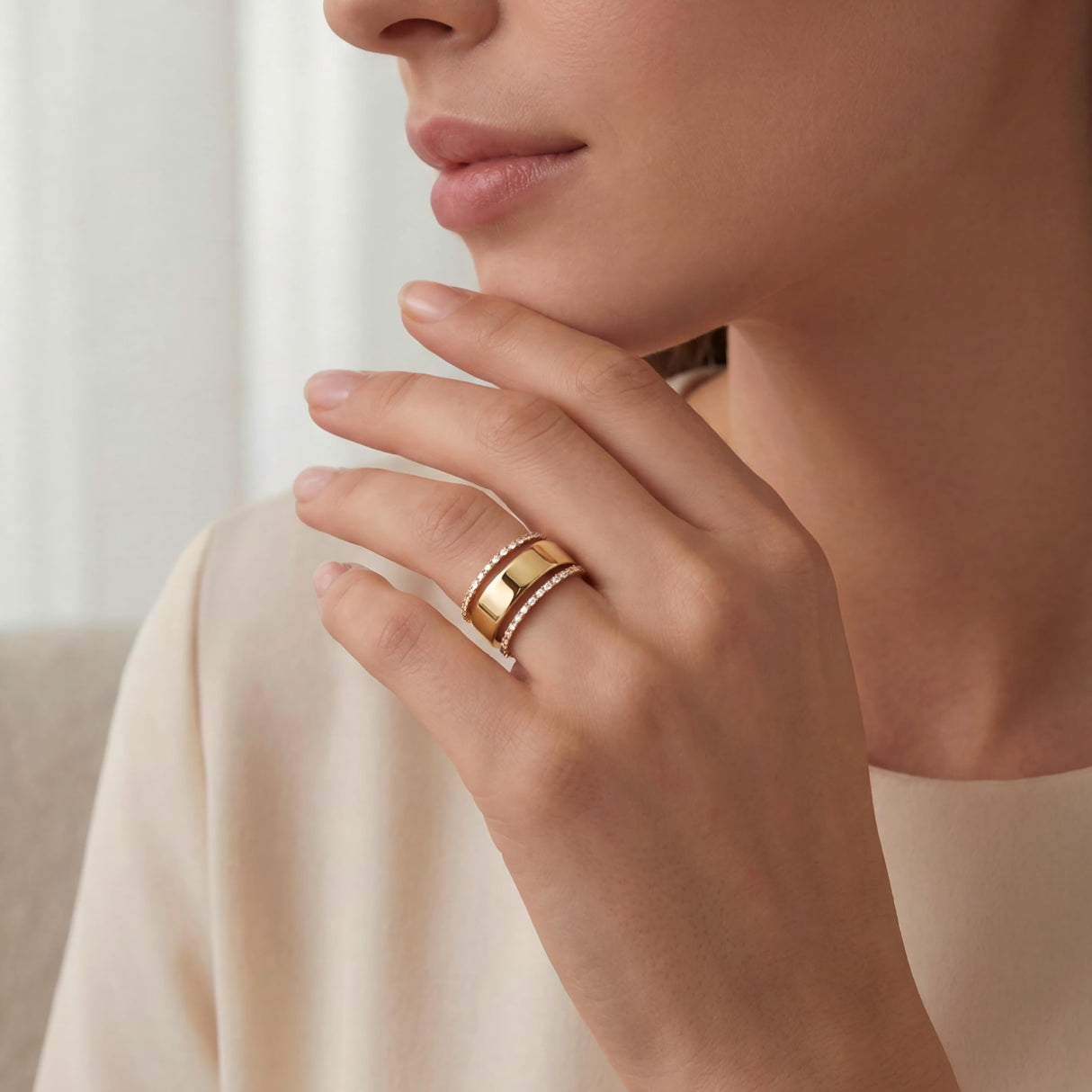 WomenGifts Size 9 Gold Non Tarnish Eternity Bands for Women, Stacking Oura Ring Gen 4/Oura Ring Gen 3 Accessories, 14K Gold Plated Thin Stackable Rings, Dainty CZ Wedding Band