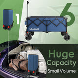 46" L Collapsible Foldable Extended Wagon, 500LB Weight Capacity with 280L Heavy Duty Folding Cart,Utility Wagon with All-Terrain Beach Wheel & Drink Holders,Blue