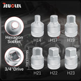 JEUCLEL 6PCS 3/4"Drive Hex Allen Bit Socket set, Cr-MO H14 H17 H19 H21 H22 H23 Drive Impact Hex Socket Kit, Hex Screwdriver Socket Adapter, Hand Repair Remover Tool