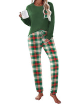 Ekouaer Womens Pajamas Set Long Sleeve Christmas PJ Sets Soft Lounge Set for Women Sleepwear Joggers with Pockets Green Plaid