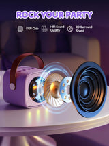 YLL Upgraded Mini Karaoke Machine with 4 Wireless Microphones Toy for Kids, Christmas Birthday Gifts for Girls Boys, Portable Party Bluetooth Speaker for 3, 4, 5, 6, 7, 8, 9, 10+ Year Old (Purple)