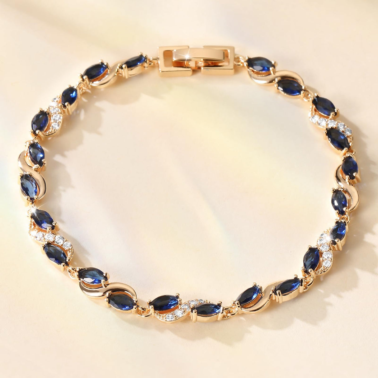 Richapex Diamond Tennis Bracelet for Women, Sapphire Bracelet, 18K Gold Plated Hypoallergenic Bracelets