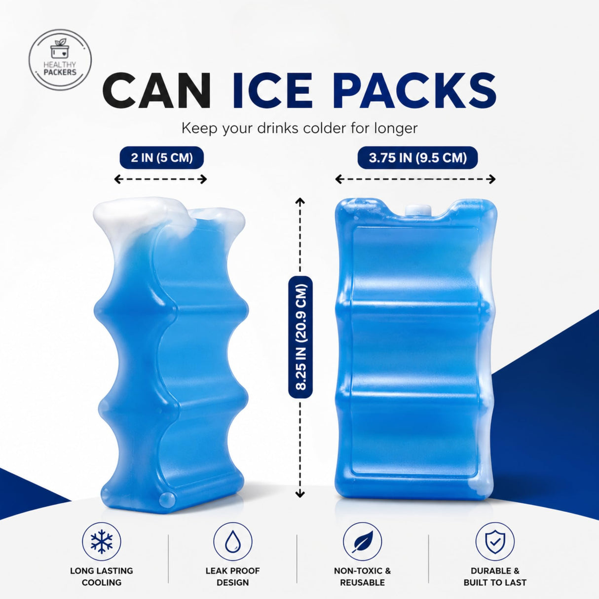 Healthy Packers Ice Packs for Coolers | Can Coolers | Breastmilk Cooler Ice Pack | Long-Lasting Reusable Ice Packs - 6 Can (Pack of 2)