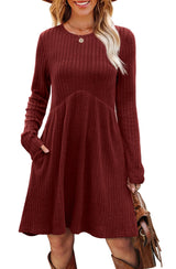 OFEEFAN Long Sleeve Dress for Women Sweater Dress Fall Dresses Fall Sweaters Casual Tunic Winter Christmas Dresses Wine L