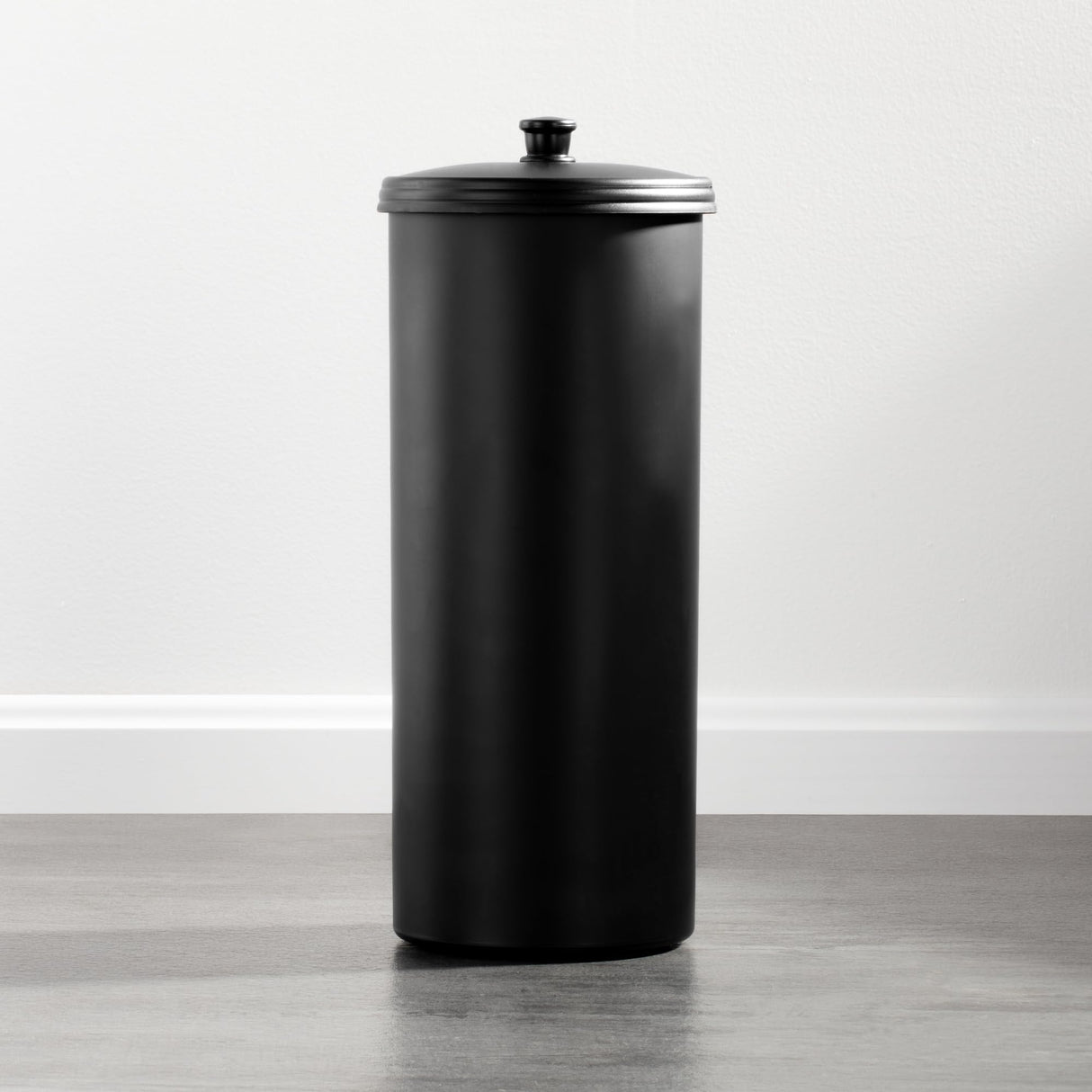 iDesign Freestanding Bathroom Toilet Paper Storage Holder with Lid for 3 Extra Rolls, Matte Black