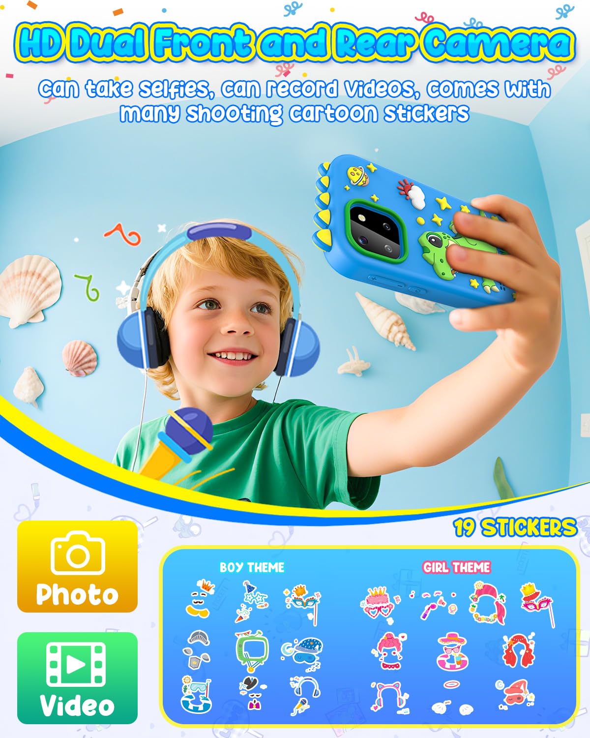 BESTOONE Kids Smartphone Toy for 3-8 Year Old Girls & Boys - No Internet/Calls, HD Camera, MP3 Player, Learning Games | Christmas Birthday Gift for Toddlers (Blue)