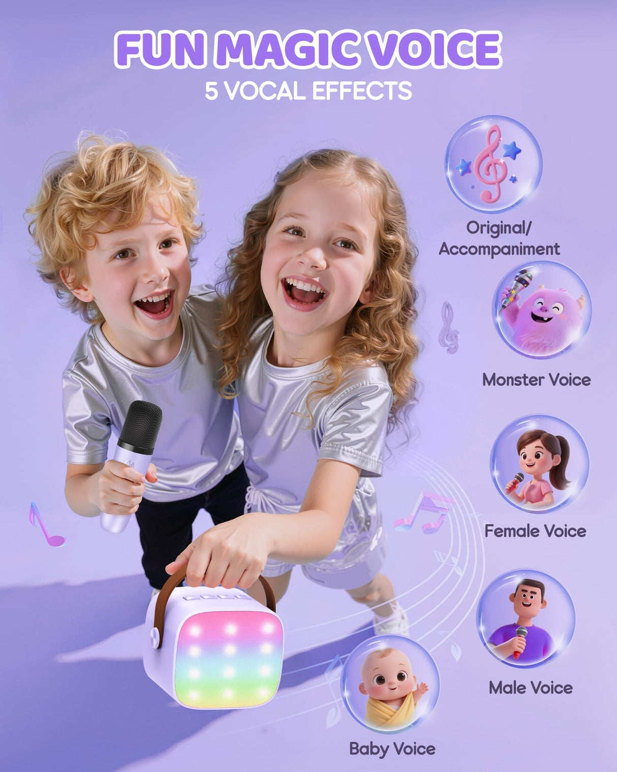 YLL Upgraded Mini Karaoke Machine with 4 Wireless Microphones Toy for Kids, Christmas Birthday Gifts for Girls Boys, Portable Party Bluetooth Speaker for 3, 4, 5, 6, 7, 8, 9, 10+ Year Old (Purple)