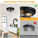 Flush Mount Ceiling Light Fixtures, 2-Light Black and Silver Ceiling Mount for Farmhouse with Seeded Glass Lampshade, Industrial Flush Mount Light Fixture for Hallway, Kitchen, Entryway and Foyer