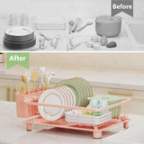 Hiviweer Pink Dish Drying Rack - Space-Saving Dish Rack,Dish Racks for Kitchen Counter with Drainboard, Birthday Christmas Day Mothers Day Thanksgiving Gifts for Mom Grandma Wife Kitchen Enthusiasts