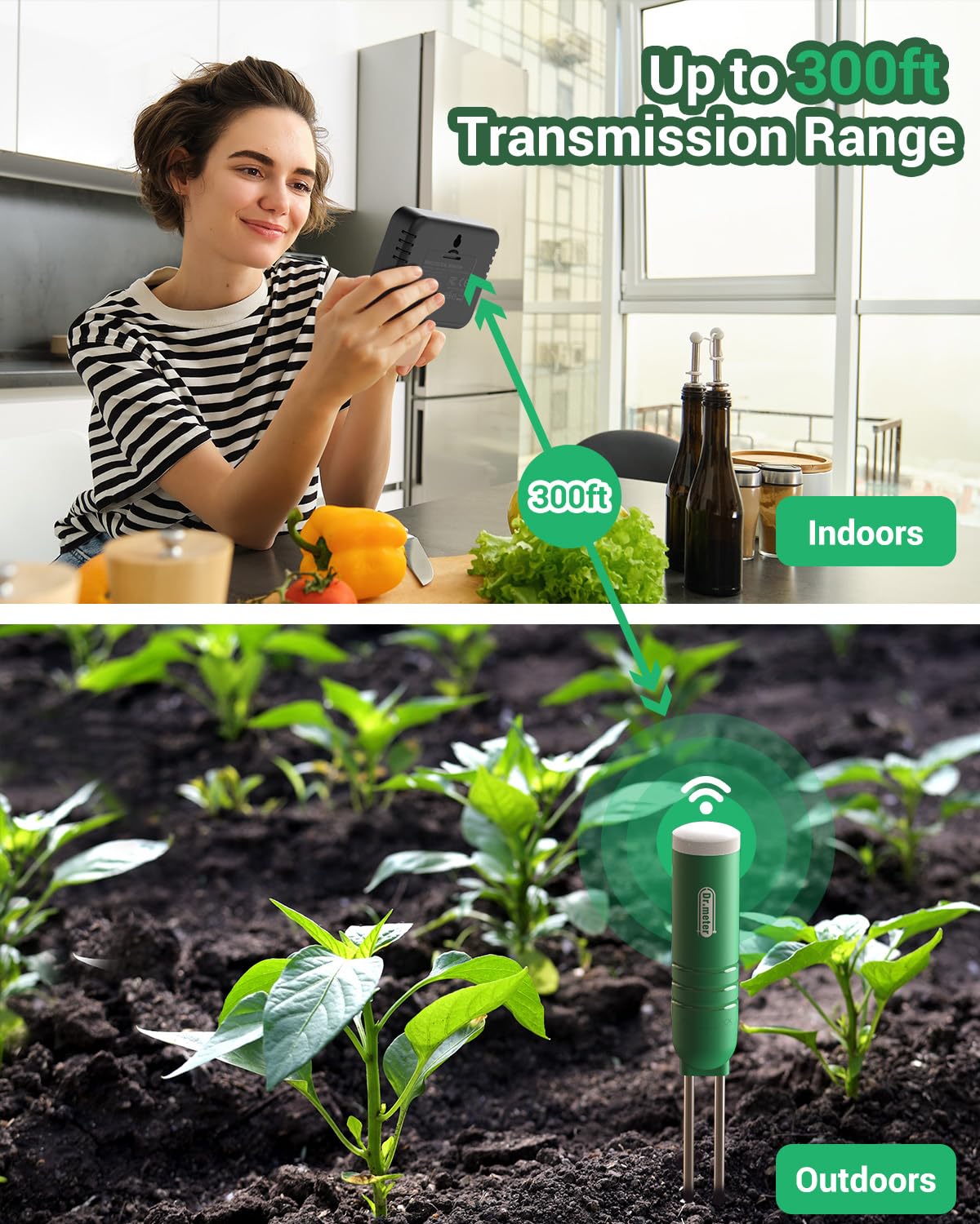 Dr.meter 4-in-1 Soil Moisture Meter 300ft Wireless Soil Tester Sensor