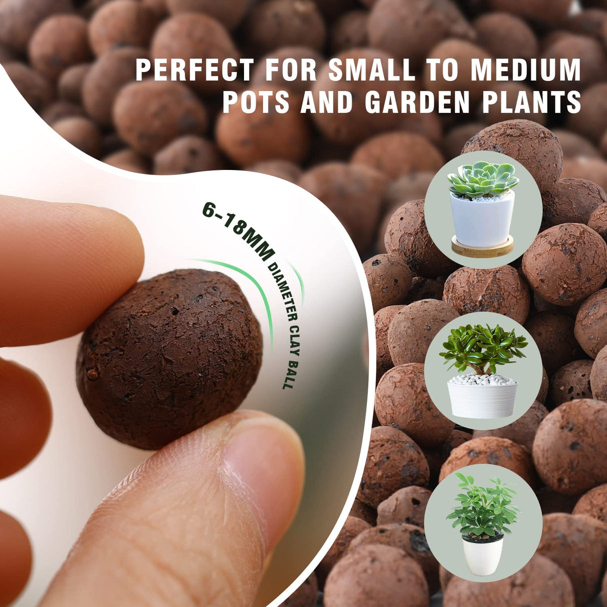 Rurtsva Natural Clay Pebbles 5LBS– 8mm-15mm Expanded Leca Balls for Hydroponics Plants Drainage Grow Media Reusable Soil Amendment for Orchids, Succulents, Aquaponics