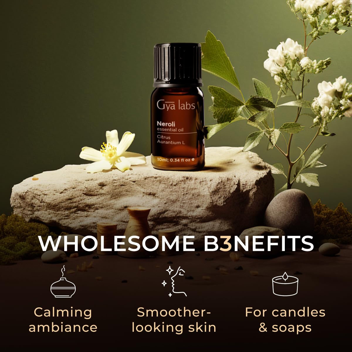 Gya Labs Neroli Essential Oil for Diffuser - 0.34 Fl Oz - 100% Pure Natural Fragrance Neroli Oil for Skin, Face, Aromatherapy & Candle Making - Freshly Floral Scent