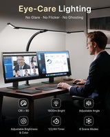 ONEMIX 42" LED Desk Lamp with Clamp, Architect Desk Light with Remote, Adjustable 4-Segment Bar, 1800LM Bright, Eye-Caring Desk Lamp for Home Office, Reading, Study, Dual Monitors, Workbench(Black)
