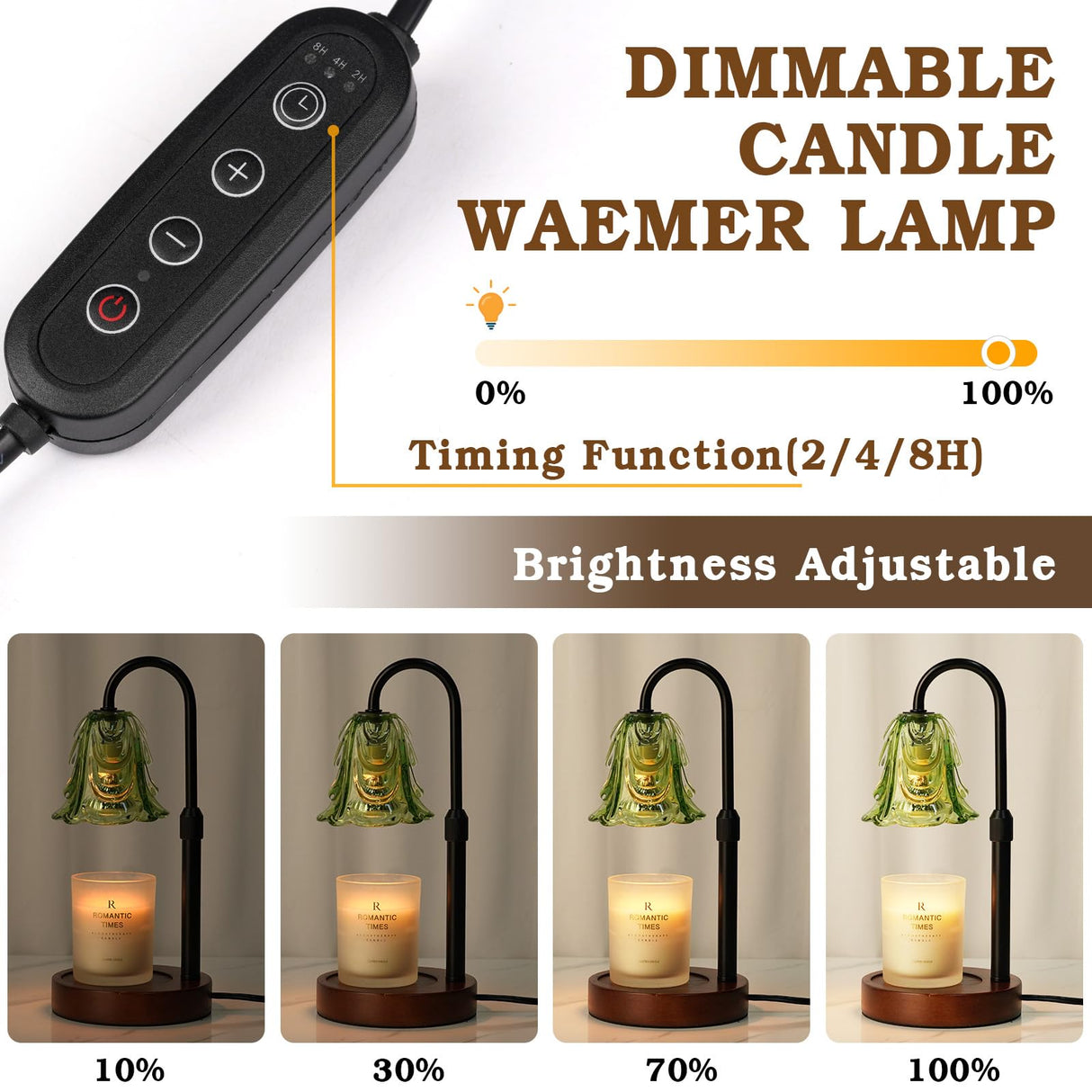 Small Candle Warmer Lamp with Timer, Adjustable Green Lamp Warmer for Jar Candles, Unique Women Gifts for Birthday, Dimmable Candle Heater, Christmas Gifts, Cute Wax Warming Light with Wood Base