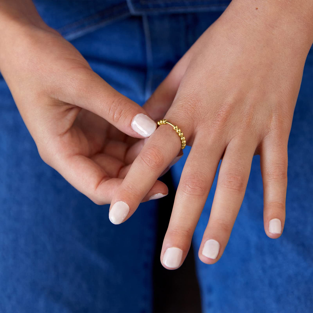 PAVOI Spinning Anxiety Ring - Beads - Yellow Gold