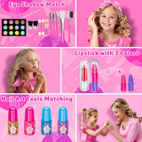 Hollyhi 58 Pcs Kids Makeup Toys Kit for Girls, Real Washable Make Up Set