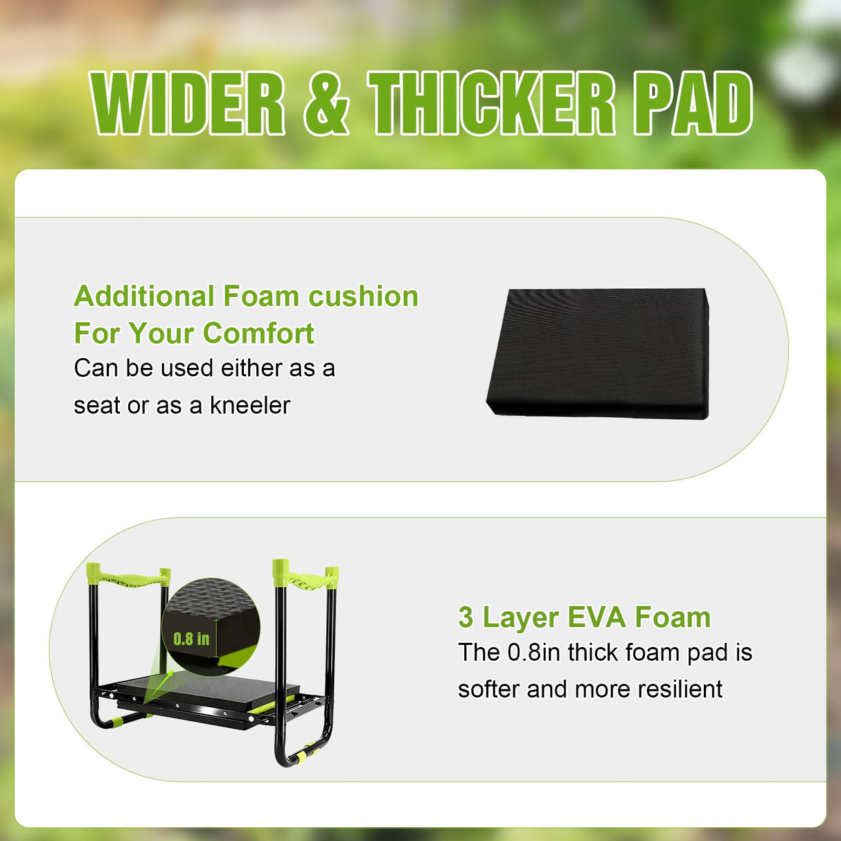 10.9in Wide Foldable Garden Kneeler and Seat, Heavy Duty with Thick Pad