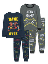 Vopawetty Boys 4-Piece Pajamas Cotton Christmas Halloween Pjs Set Kids Sleepwear (Navy/Grey Gamer, 8)
