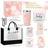 Boss Lady Gifts for Women, Best Boss Gift with Grocery Canvas Tote Bag, Funny Boss Christmas Box for Women, Cool Basket for Bosses Female, Office Appreciation Gifts for Birthday Boss's Day Pink