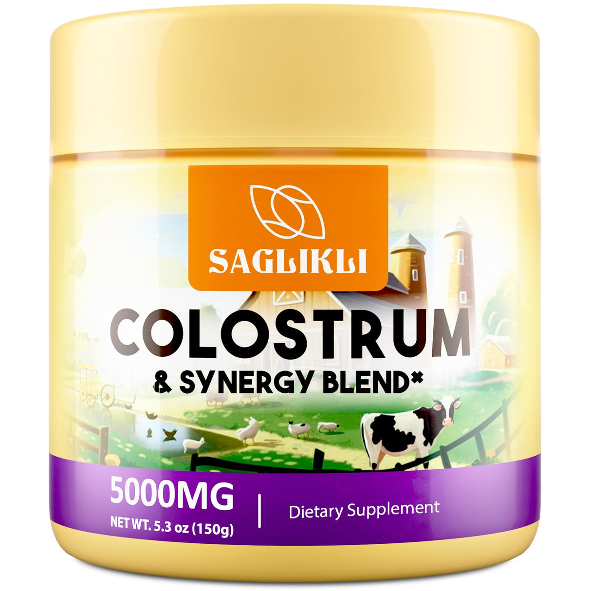 Colostrum Powder Supplement 5,000 mg, Grass-Fed Bovine Colostrum with Prebiotics, Probiotics, Lactoferrin & PRP, 30 Servings