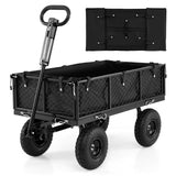 Goplus 880lbs Heavy Duty Garden Cart, Metal Utility Wagon Cart with Removable Oxford Cloth Liner & Mesh Sides, 10" Pneumatic Tires, 180° Rotating Handle for Yard, Lawn