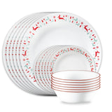 Corelle Vitrelle 18-Piece Christmas Service for 6 Dinnerware Set, Triple Layer Glass and Chip Resistant, Lightweight Round Holiday Plates and Bowls Set, Be Merry