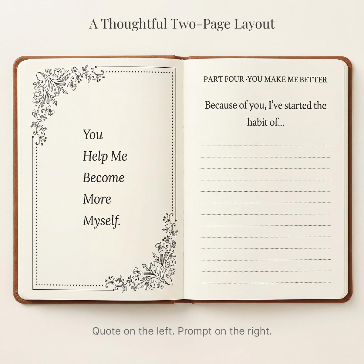 YOELOVE What I Love About You Leather Book – 30 Reasons Why I Love You, Fill-In-The-Blank Journal for Him & Her, Romantic Couples Keepsake (Brown Debossed)