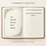 YOELOVE What I Love About You Leather Book – 30 Reasons Why I Love You, Fill-In-The-Blank Journal for Him & Her, Romantic Couples Keepsake (Brown Debossed)