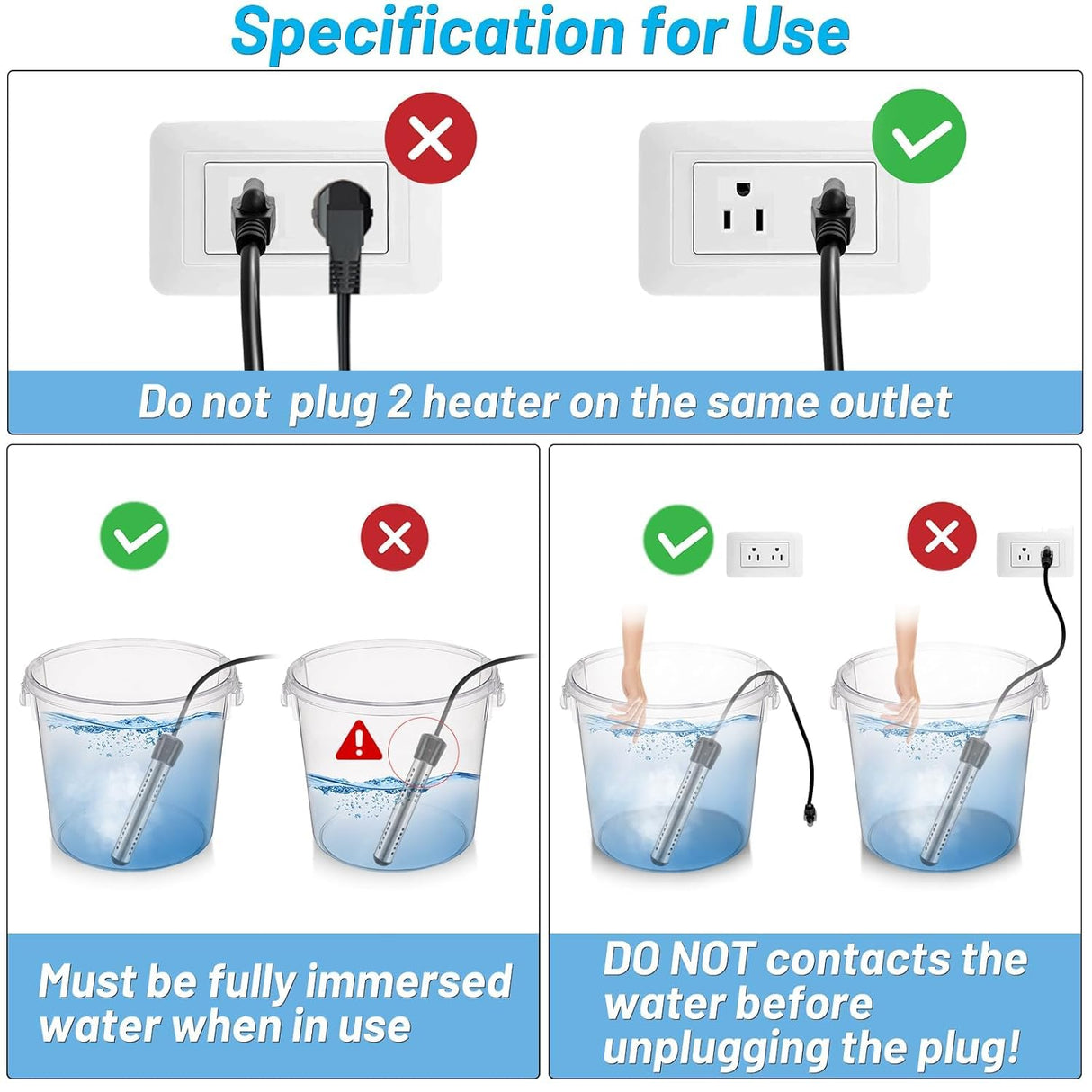 2000W Immersion Water Heater, Portable Water Heater Electric with 304 S S Guard & LCD Thermometer, Submersible Bucket Heater Heat 5 Gallons of Water in Minutes for Home Bathtub Basin