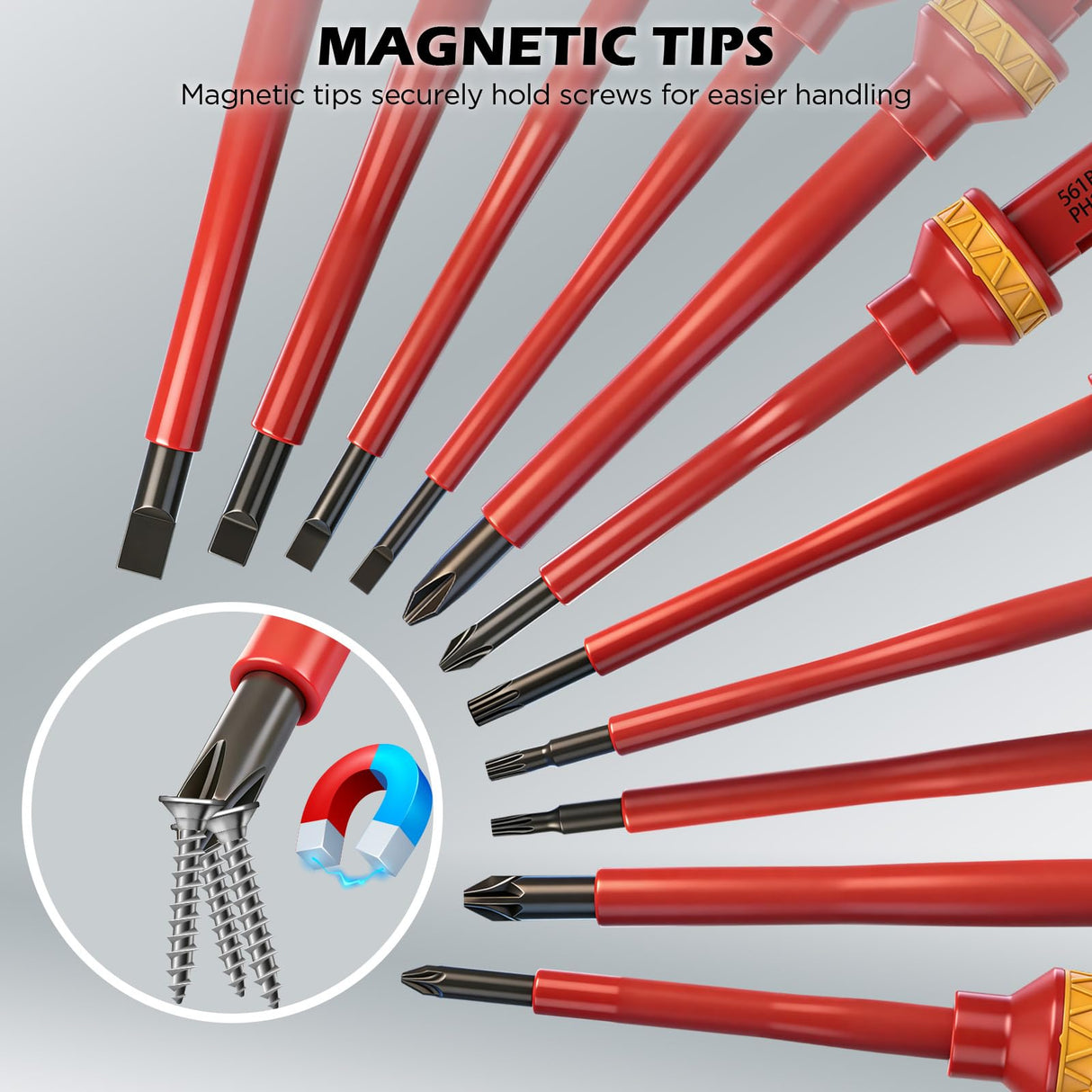 1000V Insulated Electrician Screwdriver Set - 13-Piece Professional Electrical Screwdriver Set Insulation Handle CRV Steel Magnetic Phillips Slotted Pozi Torx Tips VDE & GS Certified