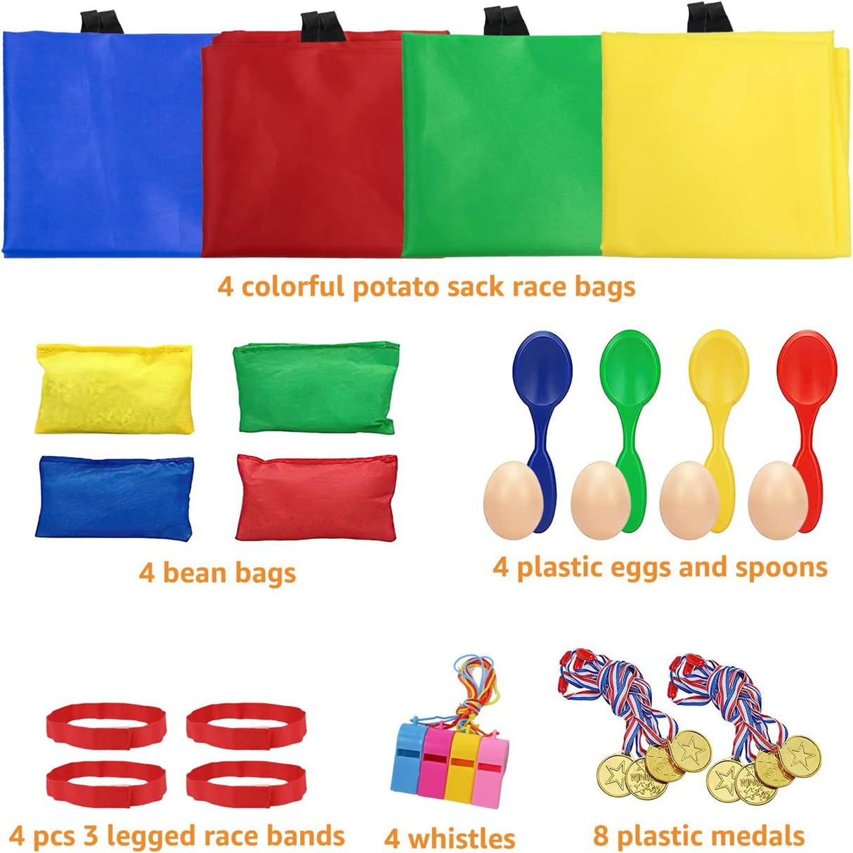 32 Pcs Outdoor Games Potato Sack Race Bags for Kids Adults, Bean Bag Toss Game, 3 Legged Race Bands, Egg Spoon Relay Race Game, Carnival Outside Yard Lawn Games for Easter Christmas Birthday Party