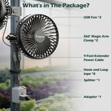 Tonree Grow Tent Fan 2 Pack, 5.5" Greenhouse Clip Fan with Brushless Motor and Non-slip Clamp, Strong Airflow and Low Noise, 360° Tilt, Easy Mount for Plant Hydroponics Circulation Cooling Ventilation