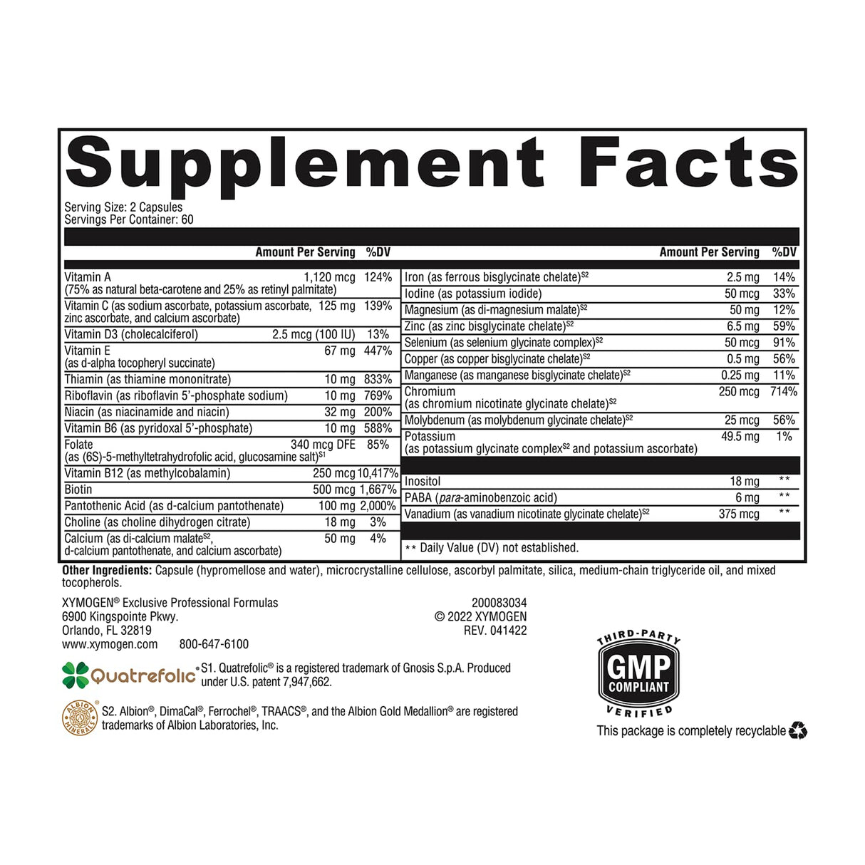 XYMOGEN ActivNutrients with Iron and Copper - Multivitamin Multimineral for Wellness, Immune, Energy and Mood Support - Chelated Minerals + Active B Vitamins with Folate (120 Capsules)