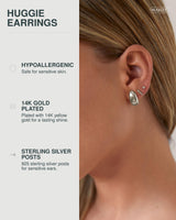 PAVOI Huggie Earrings for Women, 925 Silver, 14K Gold Plated, Two Tone Gold