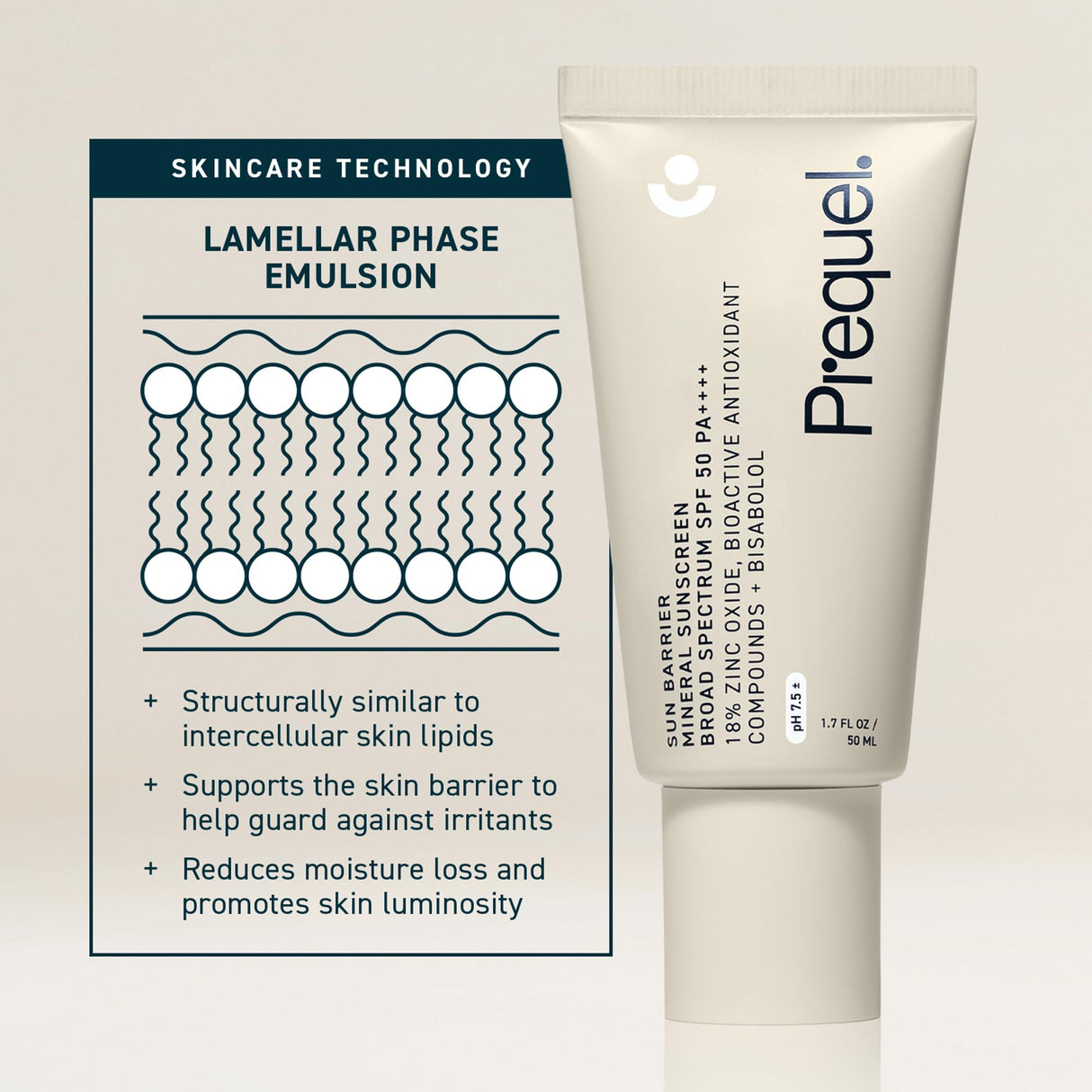 Prequel Skin Sun Barrier Mineral Sunscreen SPF 50. PA++++ Broad Spectrum Zinc Oxide Sunblock with Semi-Transparent Lightweight Texture. Moisturizing UV Defense for Face. Travel Size, 1.7oz