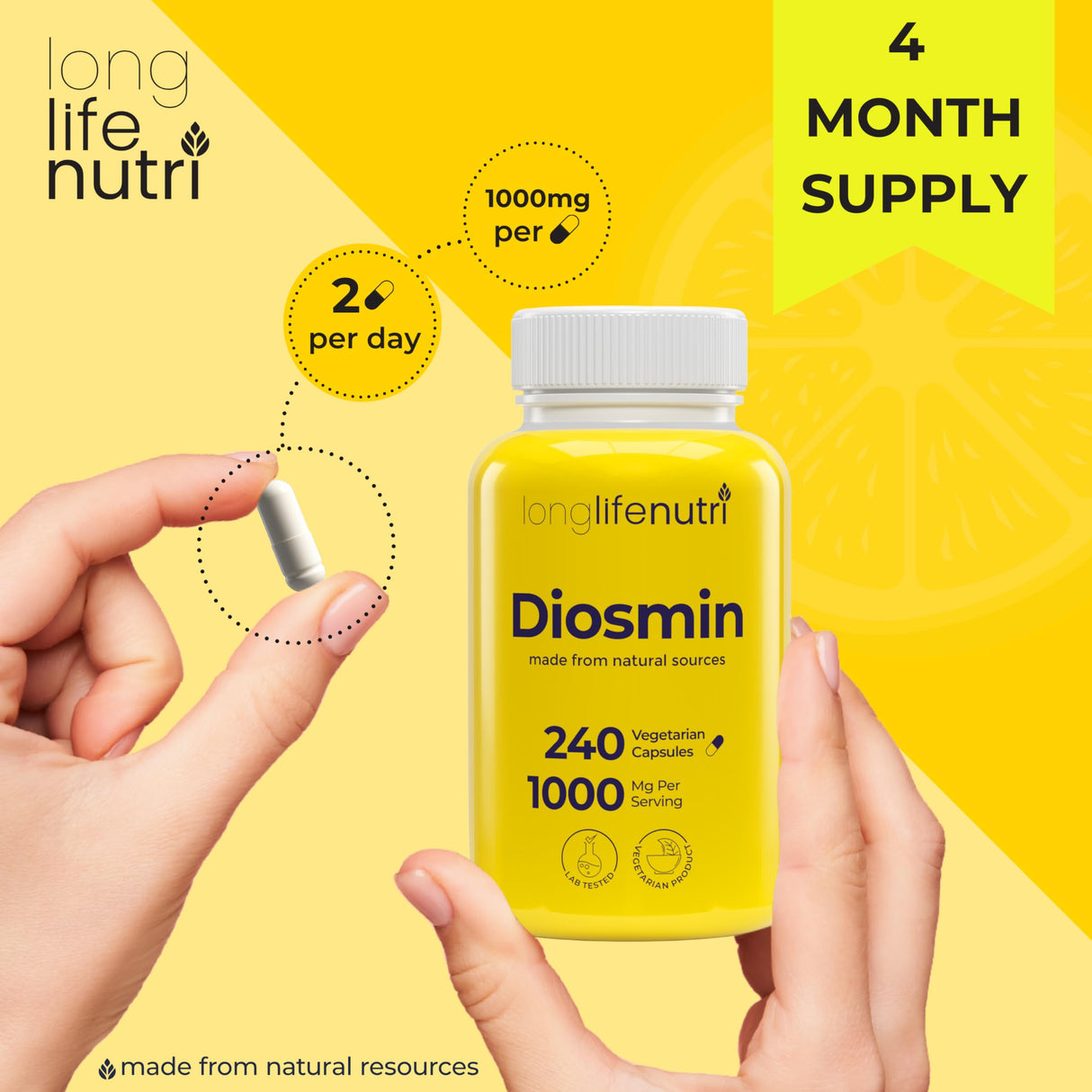 Diosmin 1000mg Advanced Formula - 240 Capsules for Circulatory Health Support, 4-Month Supply, Non-GMO, Made in USA - Daily Wellness Supplement