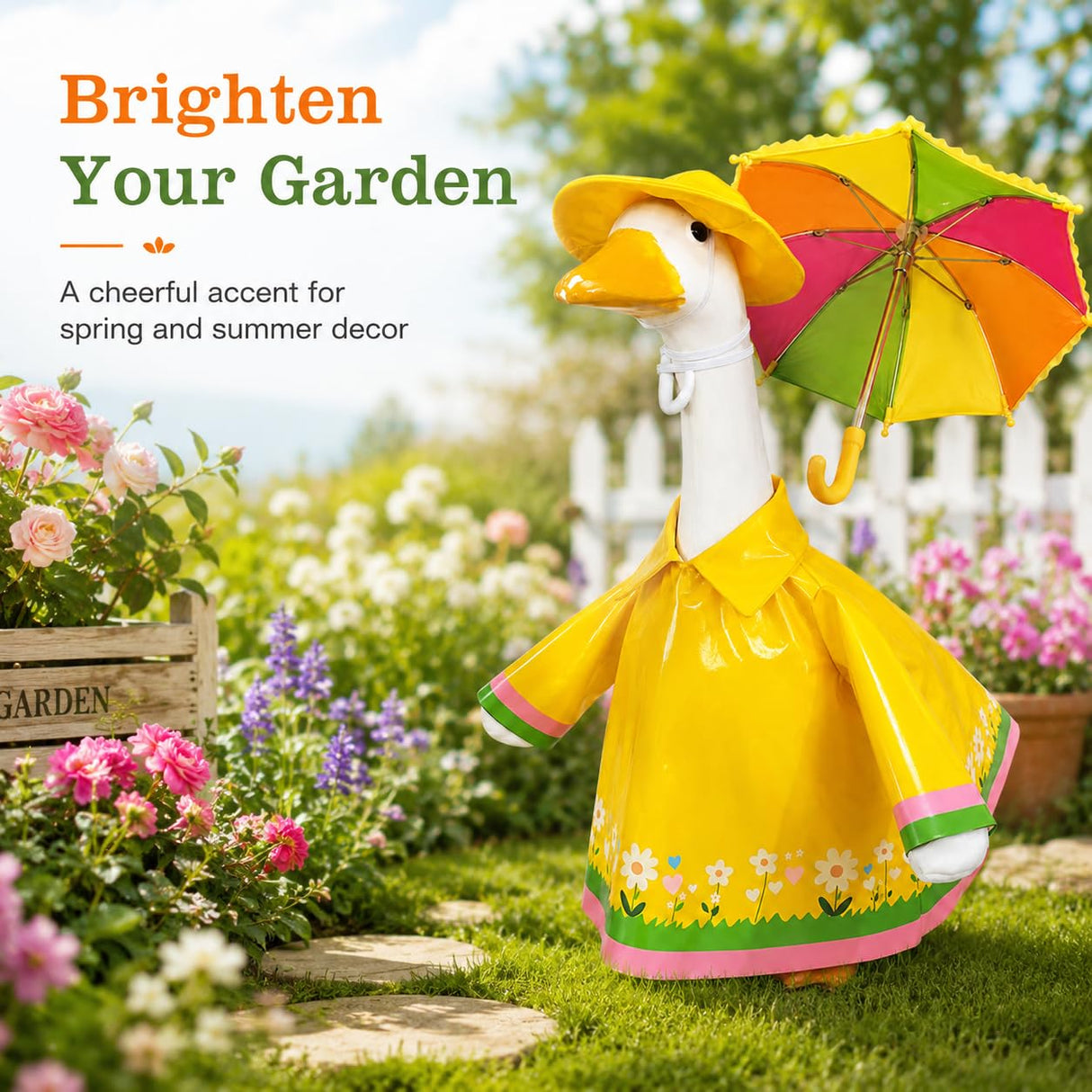 Metyond 3 Pcs/Set Raincoat Porch Goose Outfits, Summer Lawn Goose Statue Raincoat Costume, Yard Goose Clothes for 23" H Statue Patio Garden Decoration (Flower, Yellow)