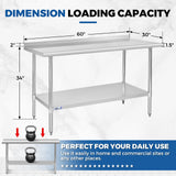 Profeeshaw Stainless Steel Prep Table NSF Commercial Work Table with Backsplash and Undershelf for Kitchen Restaurant 60x30 Inch
