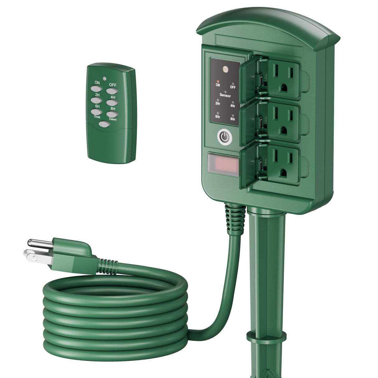 BN-LINK Heavy Duty Outdoor Stake Timer, 6 Outlets, Weatherproof, Perfect for Outdoor Lights, Sprinklers, Christmas Lights (with Remote-Photocell)