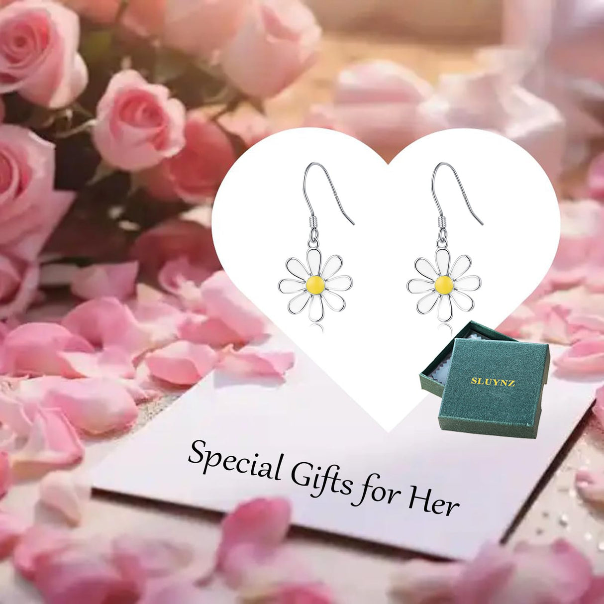 SLUYNZ 925 Sterling Silver White Flower Dangle Earrings for Women Teen Girls Daisy Flower Drop Earrings Summer Spring (A-SILVER)